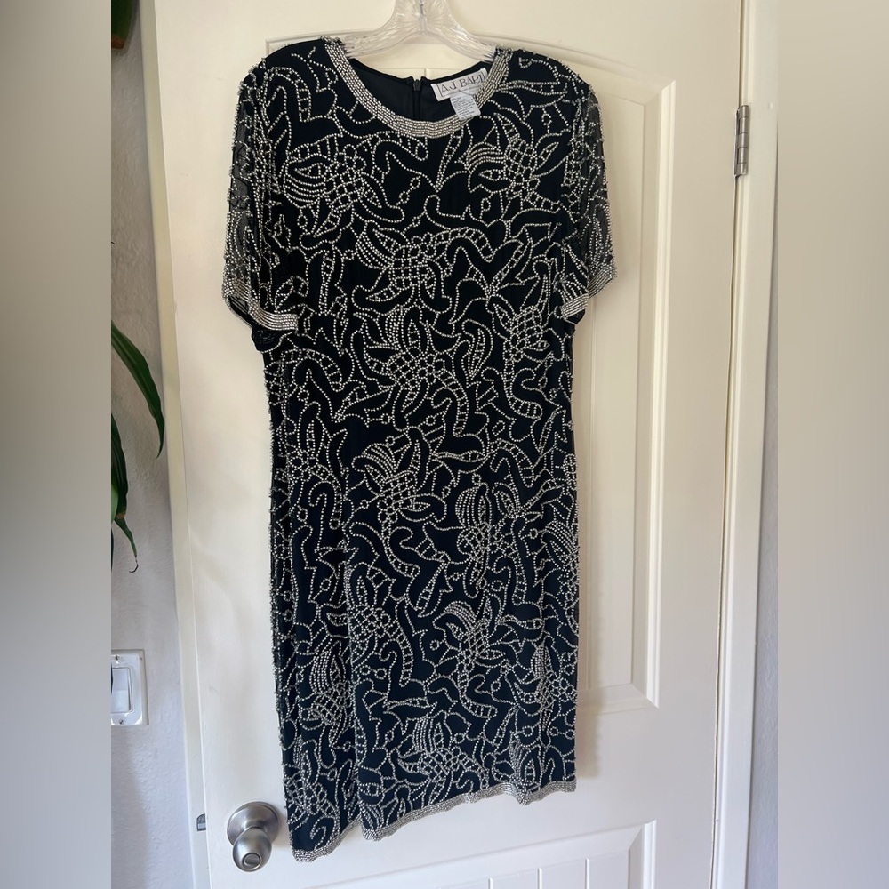 A.J. Bari Black Dress with Silver Beadwork silk lining